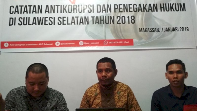 Rilis kasus korupsi sepanjang 2018 di kantor ACC, Jalan AP Pettarani, Senin (7/1/2019).