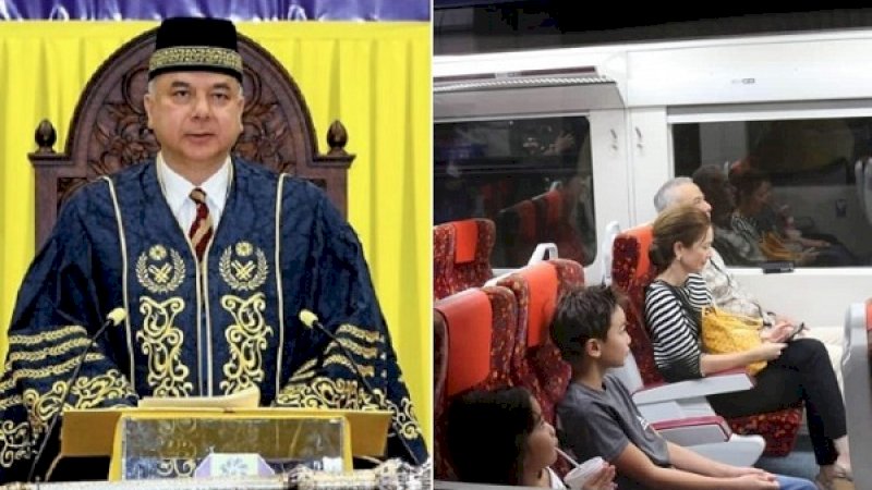 Sultan Nazrin dan keluarganya naik kereta api listrik umum.