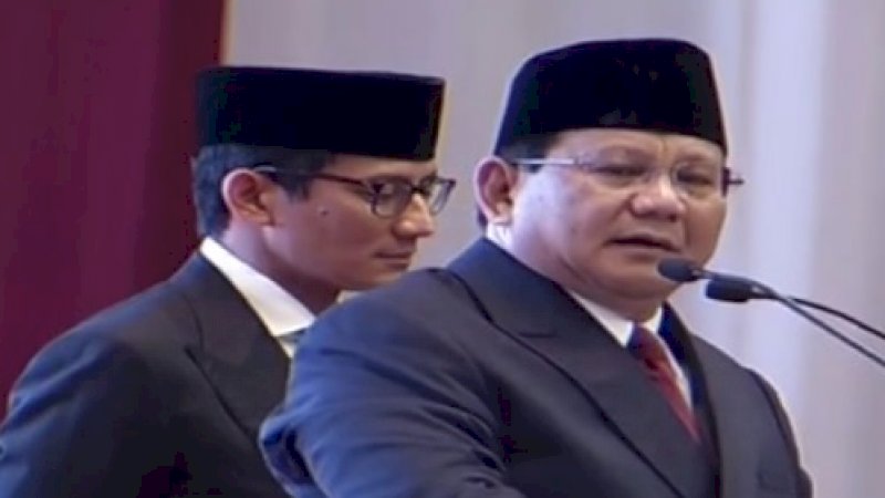 Prabowo Subianto saat berpidato politik di JCC.