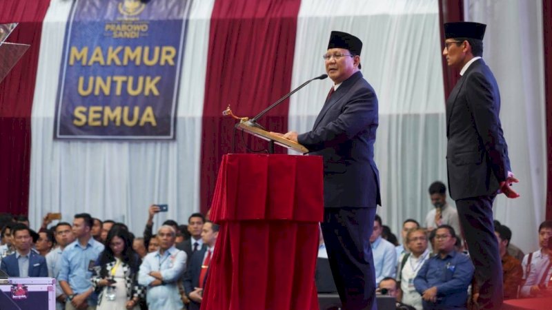 Prabowo Subianto dan Sandiaga Uno dalam pidato kebangsaan. Foto/Ist.