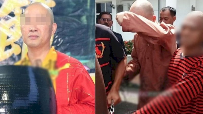 Bhikkhu Shi Zhao Liang saat diamankan polisi.