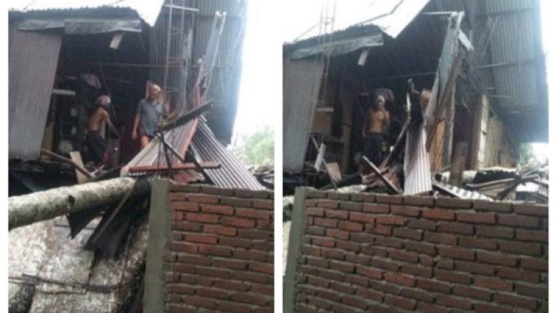 Bagian dapur rumah Bausa Daeng Nakku, hancur dihantam pohon kelapa yang tumbang.