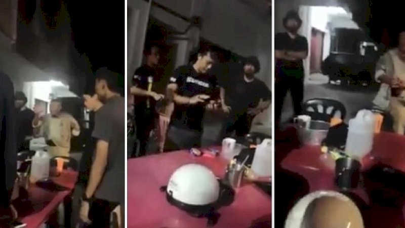 Potongan adegan polisi mengancam warga sipil dengan senjata.