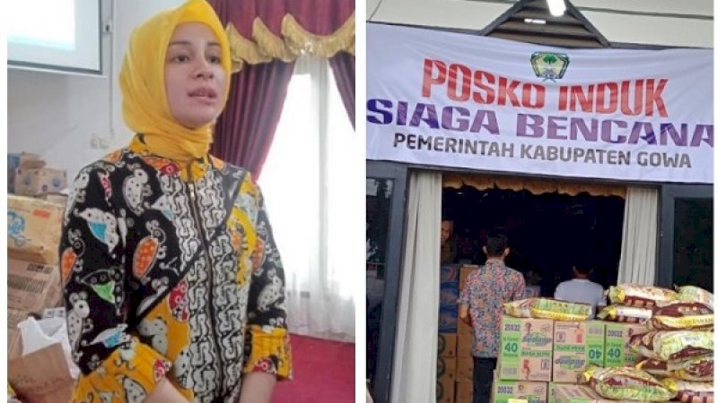 Priska Paramita, saat mengecek bantuan di Posko Induk Siaga Bencana, Gowa.