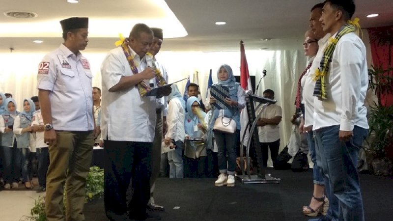 Djoko Santoso dalam deklarasi Satuan Tugas Sekretariat Bersama Lintas Ormas, LSM, dan Profesi BPN Prabowo-Sandi Sulawesi Selatan di Gedung Graha Pena, Jalan Urip Sumoharjo, Makassar, Selasa (29/1/2019).