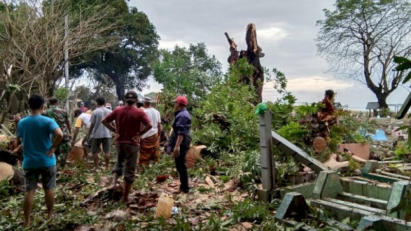 Pohon Mangga Ratusan Tahun Tumbang Menimpa Kuburan di Takalar