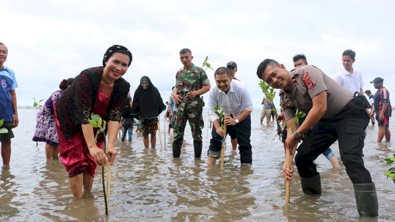 Penanaman bibit mangrove di pantai pesisir Kecamatan Balusu, Selasa (5/2/2019). (Foto: Achmad Afandy/Rakyatku.com).