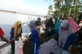 Cegah Abrasi, Warga Takalar Buat Tanggul Darurat