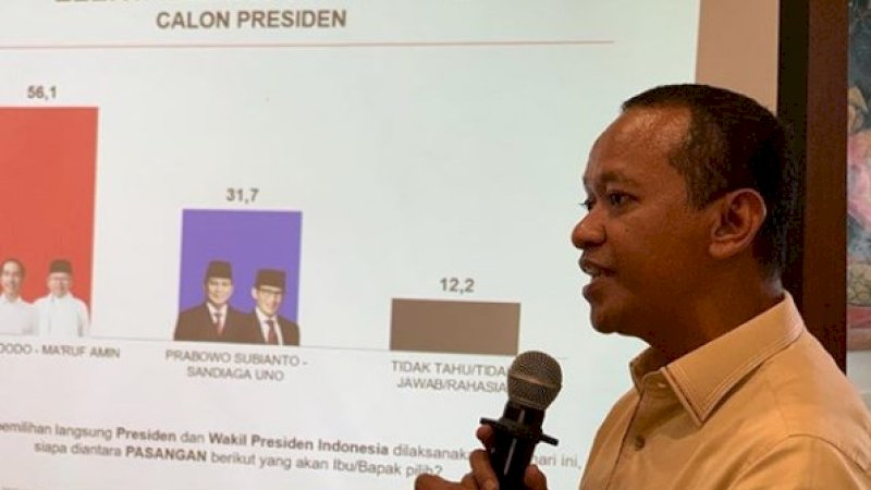 Direktur Penggalangan Pemilih Muda Tim Jokowi Bahlil Lahadalia menghadiri rilis survei CRC di Jakarta, Minggu (10/2/2019).