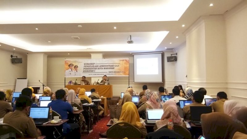 Workshop Pengelolaan Administrasi Gaji Pemerintahan, di Hotel Same, Makassar, Selasa (12/2/2019).