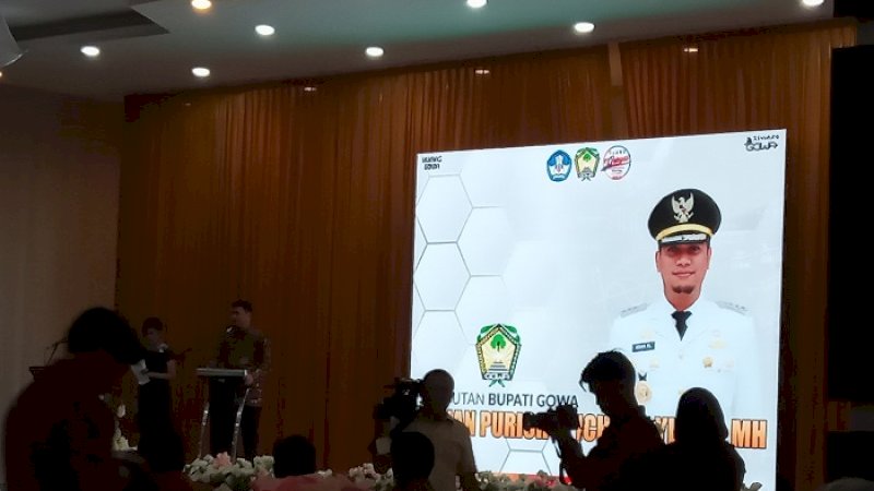 Bupati Gowa Adnan Purichta Ichsan menyampaikan sambutan pada gebyar pendidikan, Sabtu (16/2/2019)