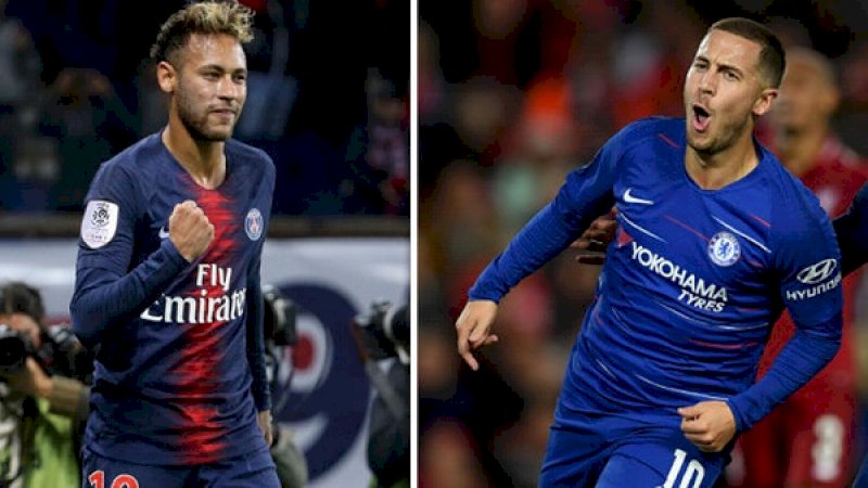 Real Madrid punya ambisi memboyong Neymar Jr dan Eden Hazard sekaligus. (Foto: Daily Express)