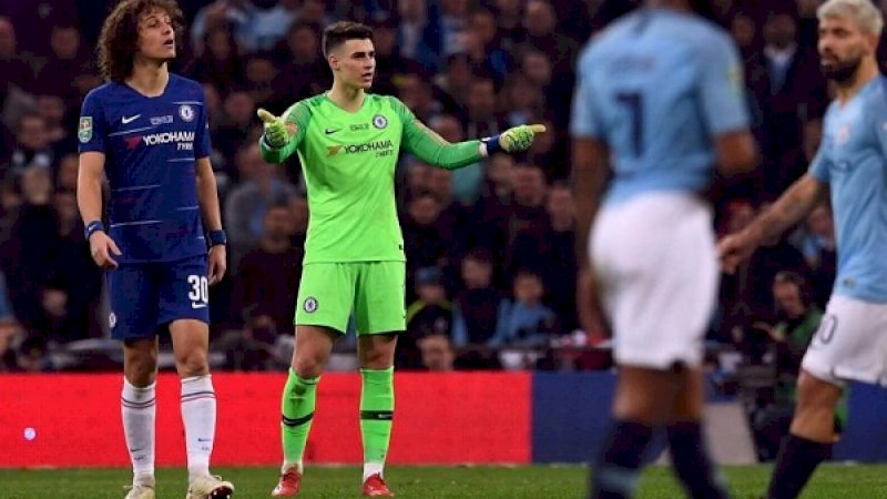 Kiper Chelsea, Kepa Arrizabalaga, menolak diganti saat laga melawan Manchester City. (Foto: The Straits Times)