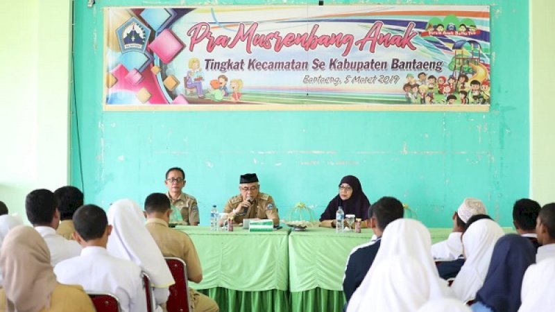 Pra Musrenbang Anak Tingkat Kecamatan di Kabupaten Bantaeng 
berlangsung di Gedung PGRI Bantaeng, Selasa (5/3/2019). 