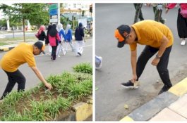 Momen Wawali Palopo Pungut Sampah Saat Olahraga Bersama dengan TNI-Polri