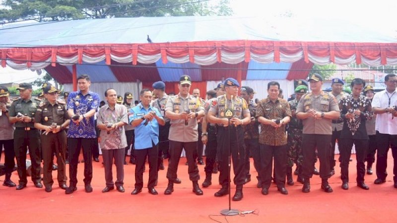 Apel gelar pasukan berlangsung di depan Kantor KPU Gowa, Jalan Andi Mallombassang, Jumat (22/3/2019).