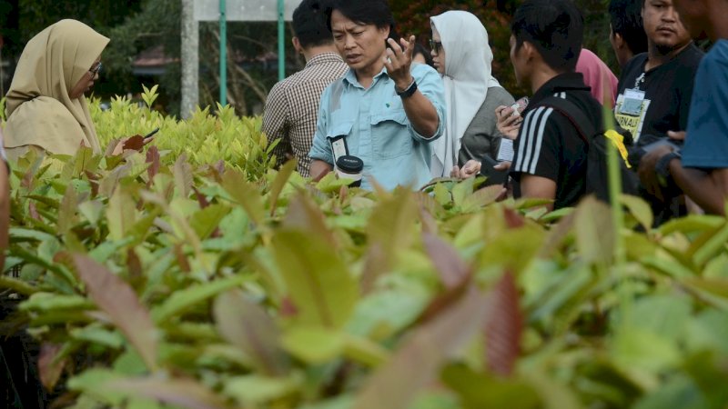 Manajer Reklamasi Tambang Vale Indonesia, Yohan Lawang saat menerima wartawan di Nursery, tempat pembibitan tanaman PT Vale Indonesia.
