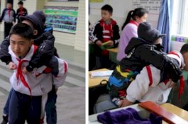 Bocah Baik Hati Ini Tiap Hari Gendong Teman Cacatnya ke Sekolah Selama 6 Tahun