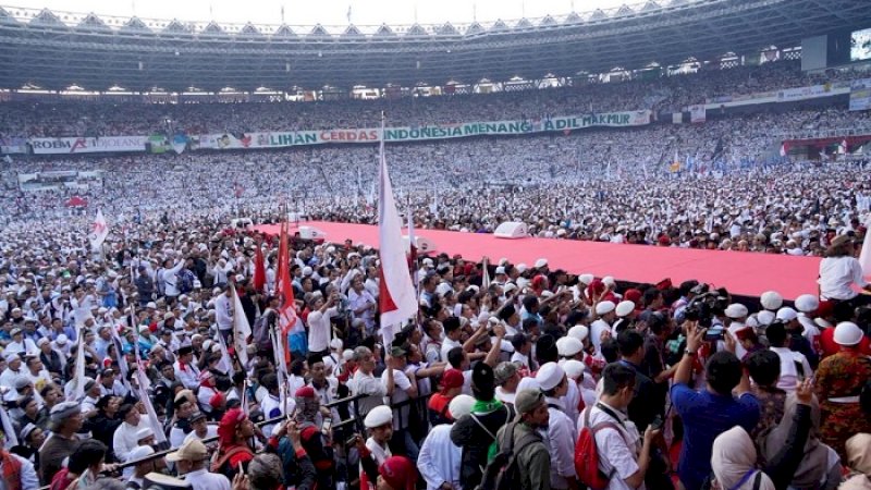 Suasana kampanye akbar Prabowo-Sandi di Stadion Utama Gelora Bung Karno, Jakarta, Minggu (7/4/2019).