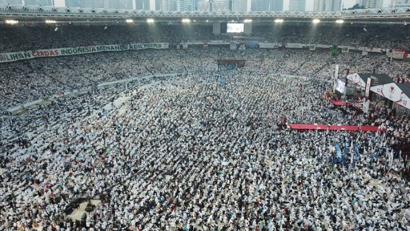 Suasana kampanye akbar Prabowo-Sandi di Stadion Utama Gelora Bung Karno, Jakarta, Minggu (7/4/2019).