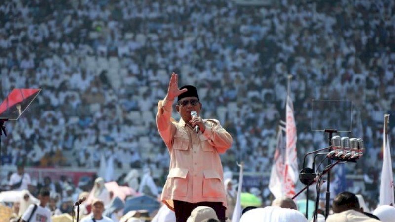 Prabowo Subianto saat berpidato di Stadion Utama Gelora Bung Karno Jakarta, Minggu (7/4/2019).