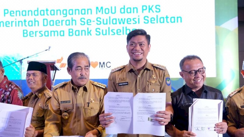 Bupati Gowa Adnan Purichta Ichsan menghadiri penandatanganan MoU dan PKS pemerintah daerah se-Sulawesi Selatan dengan Bank Sulselbar dan Badan Pertanahan Nasional di Four Points by Sheraton Makassar, Selasa (9/4/2019). 
