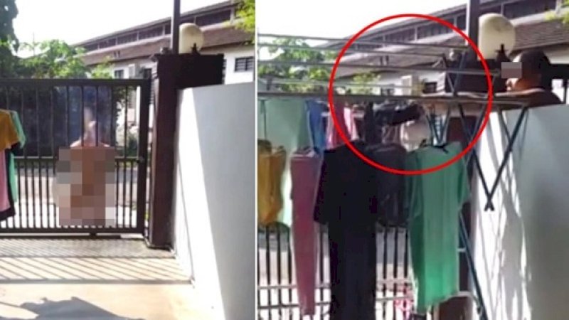 Potongan klip memperlihatkan pria tua ini mencuri pakaian.