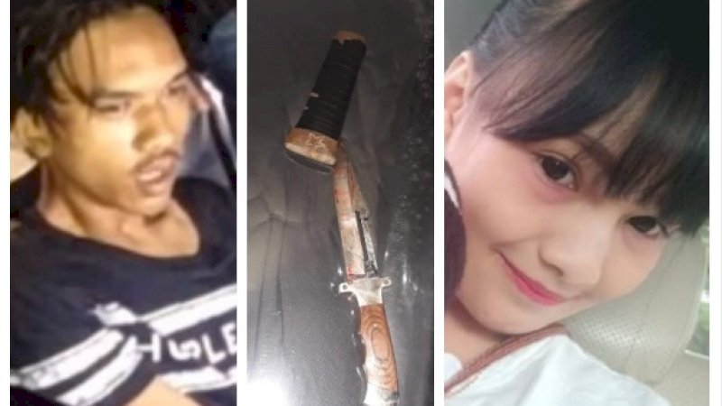 Indra dan belati yang dipakai menikam Rosalina di Wisma Benhil, Jl Toddopuli, Makassar.
