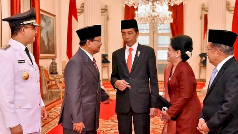 Jokowi, Prabowo, Iriana dan JK dalam pelantikan Anies-Sandi (Istana Kepresidenan)