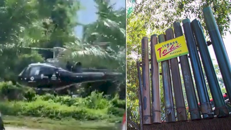 Sebuah helikopter terbang usai membeli Lemang Tongki.
