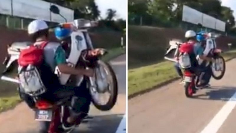 Sepeda motor yang membonceng motor rusak di Malaysia, jadi perhatian warganet.
