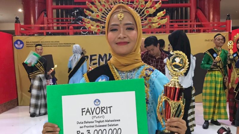 Selamat, Mahasiswi Psikologi Unibos Raih Juara Favorit Ajang Duta Bahasa Sulsel