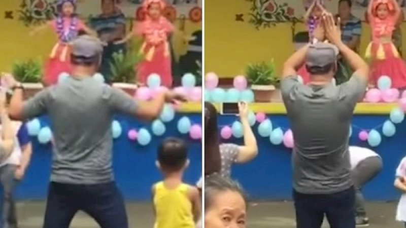 Ayah ikut menari demi mengobati demam panggung putrinya.