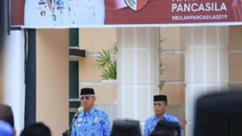 Bupati Luwu Timur, HM Thorig Husler, saat memimpin upacara hari lahirnya Pancasila, Senin, 1 Juni 2019.
