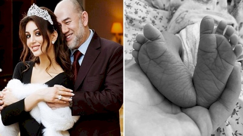  Oksana Voevodina dan Sultan Muhammad V (kiri). Postingan tentang bayi mereka (kanan).