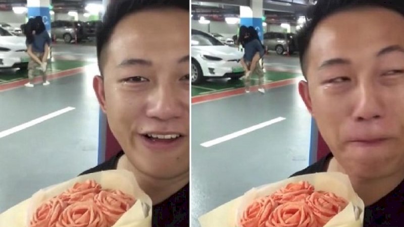 Pria Tiongkok ini ingin beri kejutan ke pacarnya, tapi ternyata dia yang terkejut.