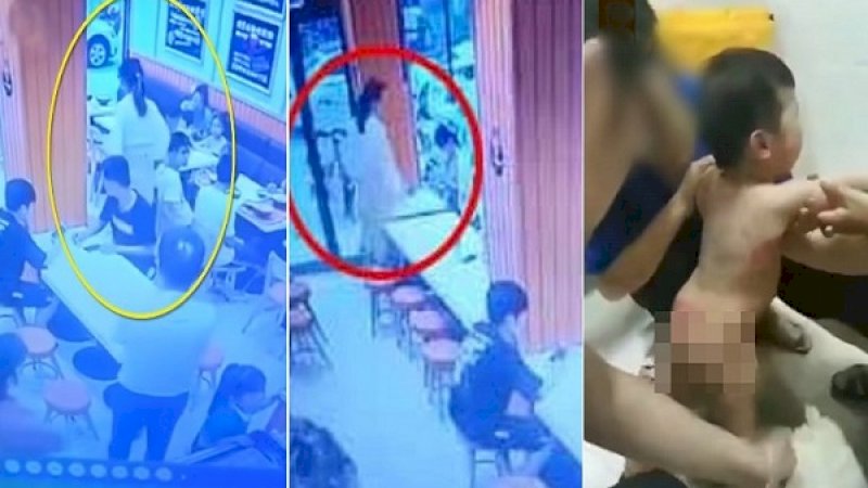 Detik-detik wanita hamil siram bayi di restoran.