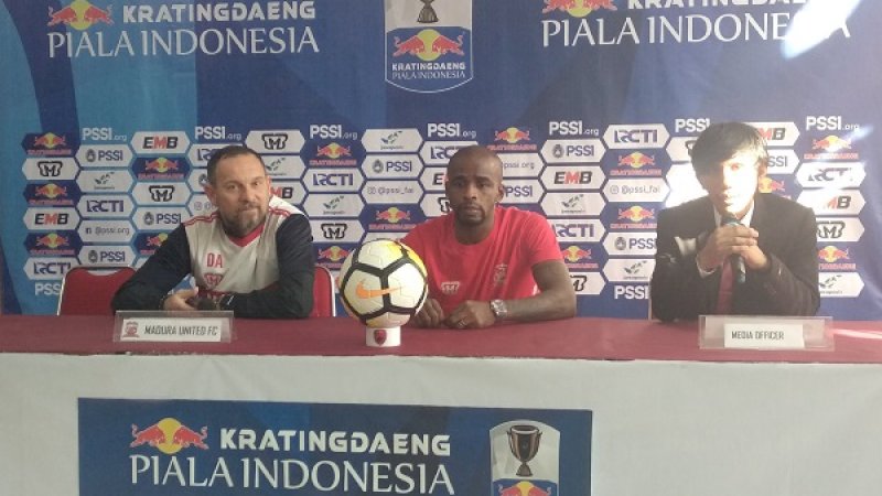 Sesi jumpa pers Madura United sesi jumpa pers di Stadion Andi Mattalatta, Makassar, Sabtu sore (29/6/2019).