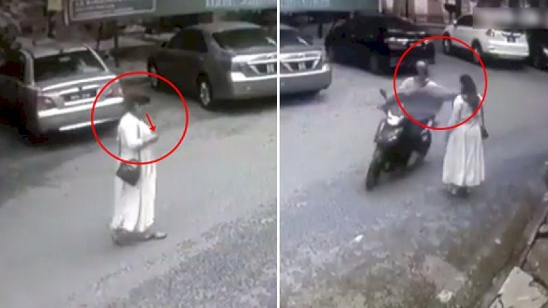 Detik-detik seorang wanita nyaris dibegal.