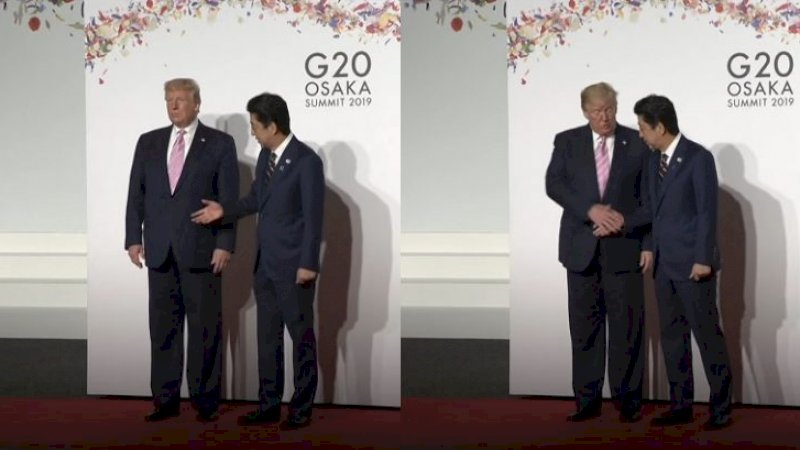 Momen Canggung, Uluran Tangan untuk Berjabat PM Jepang Dicueki Trump