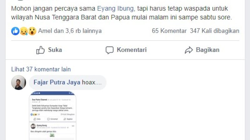 Status Facebook terakhir Eyang Ibung yang banyak dikomentari warganet.