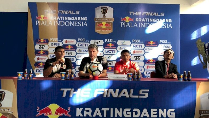 Sesi jumpa pers Persija Jakarta di Stadion Andi Mattalatta, Senin (5/8/2019) sore.