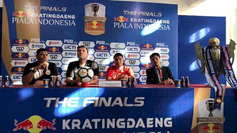 Sesi jumpa pers Persija Jakarta jelang laga di Stadion Andi Mattalatta, Senin (5/8/2019) sore.