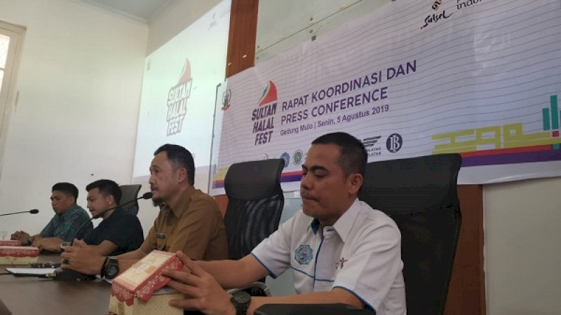 Konferensi pers pelaksanaan Sultan Halal Fest 2019 di ruang rapat Dinas Kebudayaan dan Pariwisata Sulsel, Jalan Jenderal Sudirman, Senin (5/8/2019).