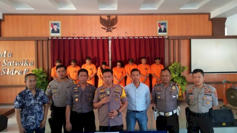 Press release Polres Sidrap di lantai dua Aula Parama Satwika Markas Polres setempat, Selasa (6/8/2019).