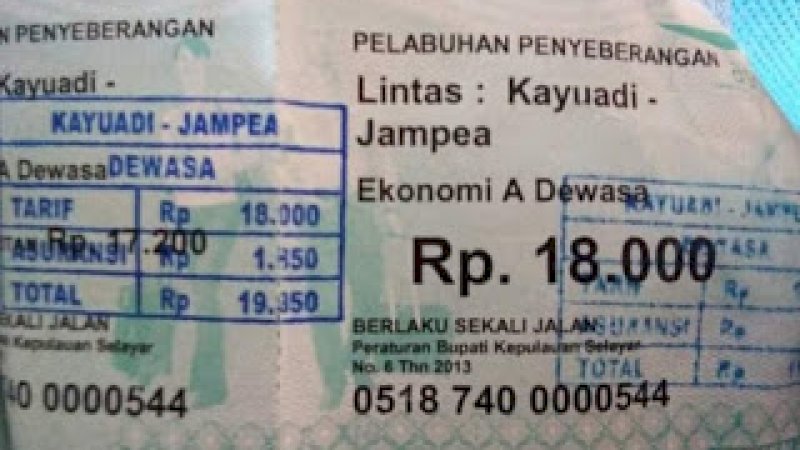 Tiket penyeberangan Kayuadi-Jampea, Selayar.