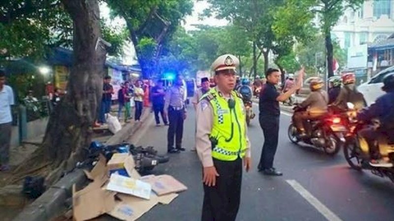 Lokasi Brigadir Sahri menabrak truk pengangkut sapi kurban.