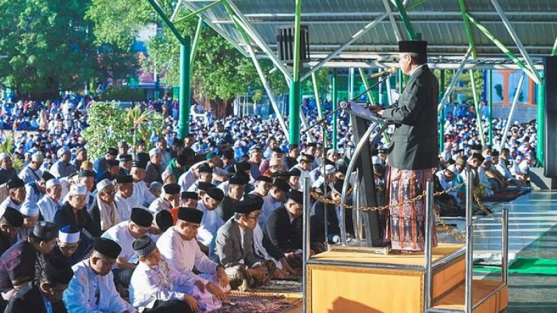 Wali Kota Parepare, HM Taufan Pawe memberi sambutan di Lapangan Andi Makkasau, Parepare, Minggu (11/8/2019)