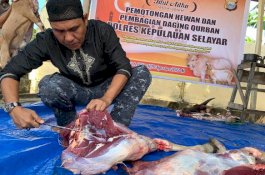 Polres Selayar Kurban 17 Sapi dan Seekor Kambing, Daging Diantar Polisi ke Rumah Warga Kurang Mampu