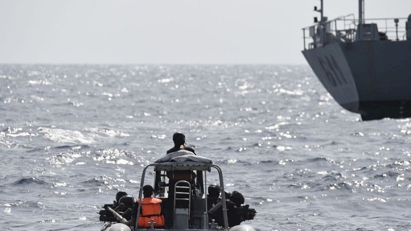 Pasukan khusus Nigeria berlayar untuk mencegat bajak laut selama latihan bersama antara personil angkatan laut Nigeria dan Maroko pada 20 Maret 2019. (VCG)